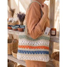 Linas Collection El Örgüsü Renkli Tasarım Tote Çanta - Boho-Chic Yazlık Çanta