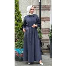 Nihle Kemer Detaylı Tencel Elbise - Indigo