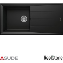 Real Stone Realstone P011 Assos Damlalıklı Granit Evye 860x435 mm Siyah