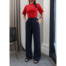 Esra Helvacı Keten Karışımlı Geniş Paça Pantolon
