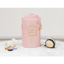 TKÇ Baby Kullanımı Kolay Desenli Taşınabilir Torbalı Yuvarlak Sepet(Pembe) Çamaşır Sepeti 04270