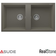 Real Stone Häfele Realstone P019 Nemrut Çift Göz Granit Evye 970X520 mm Gri