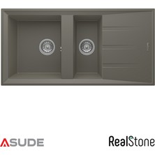 Real Stone Realstone P013 Salda 1.5 Göz Damlalıklı Granit Evye 1000x500 mm Gri