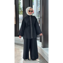 Nihle Inci Detaylı Tencel Pantolonlu Takım - Siyah