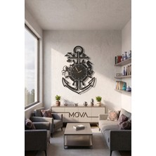 Mova Dizayn Deniz Çapası Tasarımlı Deniz Ürünleri Kaptan ve Deniz Severler Için Dekoratif Metal Duvar Saati