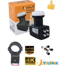 Uydupark Tsmart 4'lü Dört Çıkışlı Çanak Anten Lnb'si+Lnb Kelepçesi+ 4 Adet Contalı Konnektör