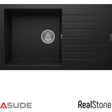 Real Stone Häfele Realstone P014 Laodikya Damlalıklı Granit Evye 860X500 mm Siyah