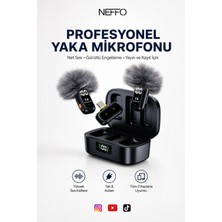 Neffo Kablosuz Yaka Mikrofonu Type-C Şarjlı Gürültü Engellemeli Çift Mikrofonlu Telefon Kamera Yayın Mikrofonu