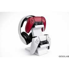 Gesolab 2’li Kumanda ve Kulaklık Standı -Beyaz– Ps4 / Ps5 / Xbox Uyumlu – Masaüstü Organizer