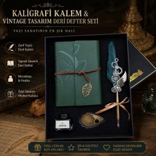 Teknohediyem Vintage Kaligrafi Divit Kalem Seti- Tüylü Kalem -Deri Defter -Hediye Kutulu- Mürekkepli Özel Tasarım Hatıra Seti-Doğum Günü- Özel Günler- Kişiye Özel
