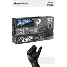 Lesamed Dolphin Powergrip Ekstra Kalın Siyah Nitril Eldiven Elmas Dokulu Xl- L-M 50 Li  - 1 Paket
