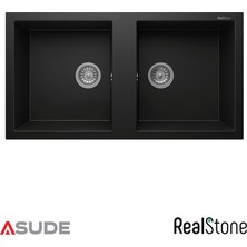 Real Stone Realstone P019 Nemrut Çift Göz Granit Evye 970x520 mm Siyah