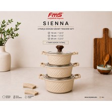 Fms Sienna 3'lü Döküm Granit Güveç Set | Yanmaz Yapışmaz Yüzey | Bej |