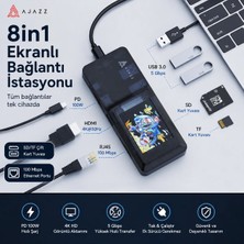 CoverZone 8 In 1 Arada Ekranlı Usb-C Hub 100W Pd 4K HDMI RJ45 Ethernet 3x USB 3.0 Sd Tf Kart Okuyucu 5gbps Veri Aktarım Istasyonu | Ajazz AKP01E