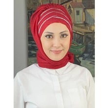 Lüks Topkapı Model Taşlı Simli Kısa Abiye Kırmızı Hazır Şal - Kirmizi - Butik Ambar
