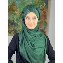 Sultan Model Yakut Yeşili Simli Şifon Büzgülü Şal