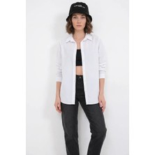 Kadın Oversize Basic Pamuklu Beyaz Gömlek