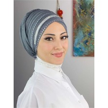 Şerit Detaylı Bone Şal