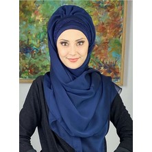 Topkapı Model Lacivert Büzgülü Şal