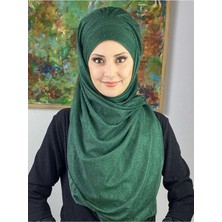 Saray Model Yakut Yeşili Simli Yan Drapeli Şal