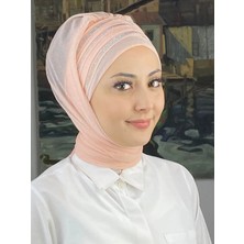 Lüks Topkapı Model Taşlı Simli Kısa Abiye Açık Somon Hazır Şal - Somon - Butik Ambar