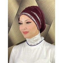 Kalın Şerit Boncuk Işlemeli Abiye Şal