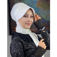 Beyaz Kare Taş Detaylı Baharlık Şapka