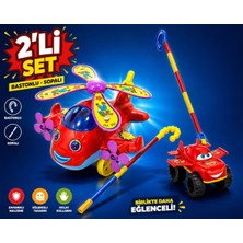 alpmodel Hayu Uçak Helikopter Jeep Kanatlı Araba Baston Saplı Sopalı Itmeli Oyuncak 23 cm 2\'li Set