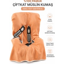 Rukiye Yavuz Pamuk Pazen Pamuk Pazen %100 Pamuk Çift Kat Müslin Çocuk Oto Koltuğu Örtüsü Terletmez Oeko-Tex Sertifikalı Universal Kılıf - Kiremit