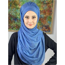 Saray Model Mavi Simli Yan Drapeli Şal