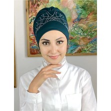 Taç Model Taşlı Petrol Yeşili Bone