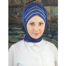 Lüks Topkapı Model Taşlı Simli Kısa Abiye Lacivert Hazır Şal - Lacivert - Butik Ambar
