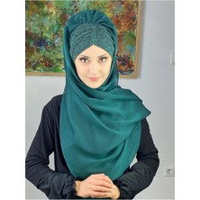 Sultan Model Yakut Yeşili Fransız Şifon Büzgülü Şal