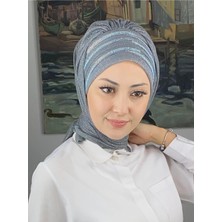 Lüks Topkapı Model Taşlı Simli Kısa Abiye Koyu Gri Hazır Şal- Koyu Gri - Butik Ambar