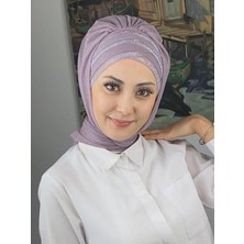 Lüks Topkapı Model Taşlı Simli Kısa Abiye Açık Lila Hazır Şal - Lila - Butik Ambar