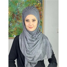 Topkapı Gri Simli Çapraz Drapeli Hazır Şal