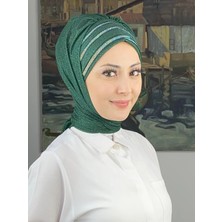 Lüks Topkapı Model Taşlı Simli Kısa Abiye Zümrüt Yeşili Hazır Şal - Zumrut Yesili - Butik Ambar