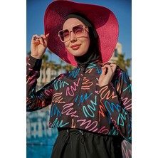 Remsa Color Neon Crop Görünümlü Önü Kapaklı Tam Kapalı Tesettür Mayo RMS-R046-26 Siyah