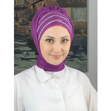 Lüks Topkapı Model Taşlı Simli Kısa Abiye Orta Mor Hazır Şal - Mor - Butik Ambar