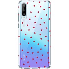 TechTree Huawei P Smart S Uyumlu Kırmızı Kalpler Tasarımlı Baskılı Silikon Kılıf