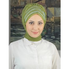Lüks Topkapı Model Taşlı Simli Kısa Abiye Açık Yağ Yeşili Hazır Şal- Yag Yesili - Butik Ambar