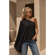 Pastelastore Kadın Saten Tek Omuz Şık Bluz