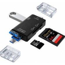 CoverZone 6 In 1 Otg Kart Okuyucu Type-C Micro USB Usb-A Destekli Sd ve Micro Sd Kartlar Android Telefon ve Pc Için Çok Fonksiyonlu Hafıza Adaptörü (Plastik) | ZR826