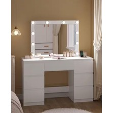 Hernest LED Işıklı Makyaj Masası Aynalı Şifonyer 7 Çekmeceli Modern Vanity Masa 110X40 cm