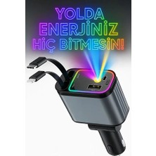 Pukotech 66W Araç Çakmaklık Şarj Aleti Rgb Işıklı Tavan Aydınlatmalı Kablolu Hızlı Şarj 3.4A