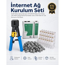 Derwell Mavi Uzun Set & Internet Ağ Kurulum Seti - RJ45 Kablo Sıkma Pensesi, RJ11 RJ45 Kablo Test Cihazı, 100 Adet Cat6 CAT5E Konnektör Jak ve 100 Adet Gri Jak Koruyucu Kılıf Boot