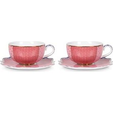 Pip Studio Royal Porselen Kahve Fincan Seti 4 Parçalı Desenli Pembe Renk 125 Ml