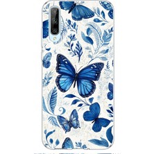 TechTree Huawei P Smart S Uyumlu Mavi Kelebekler Baskılı Silikon Kılıf