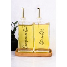 Dolkin Home 2li 500ML Yağdanlık Seti Ahşap Stantlı Cam Yağlık Zeytinyağı Ayçiçek Yağı Sunflower Olive Oil Etiket