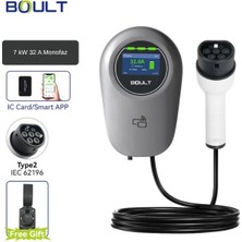 Gümrük Bey Boult 7 Kw 32A Elektrikli Araç Şarj Istasyonu- 5 Metre Kablo - Monofaz - App ve Kart Destekli - Type 2